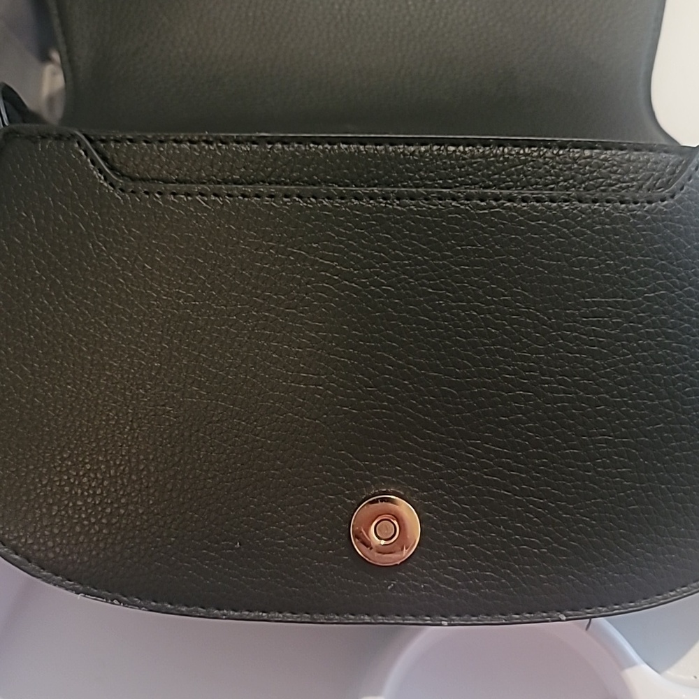 Anne Klein Black 3 Strap Small Saddle Bag Pebbled Faux Leather Crossbody - Picture 10 of 11